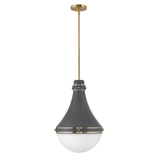Oliver Dark Matte Grey One-Light Pendant With Etched Opal Glass, image 2