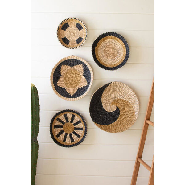 Rattan Wood Round Seagrass Platters, Set of Five, image 1