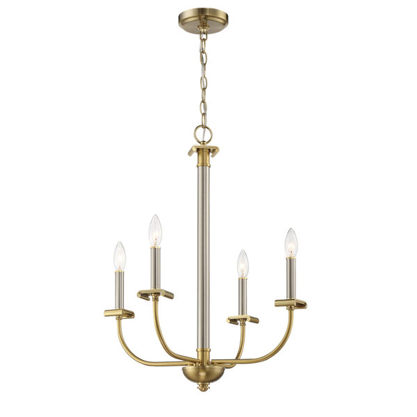 Stanza Brushed Polished Nickel and Satin Brass Four-Light Chandelier, image 2