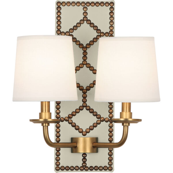 Williamsburg Lightfoot Aged Brass Accents Two-Light Wall Sconce With Fondine Fabric Shades, image 1