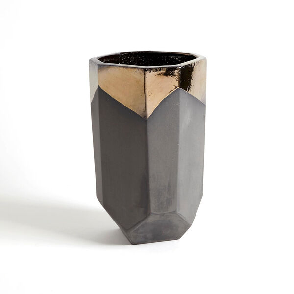 Bronze and Gray 10-Inch Faceted Banded Porcelain Container, image 1