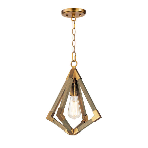 Vector Weathered Oak and Antique Brass One-Light Pendant, image 1