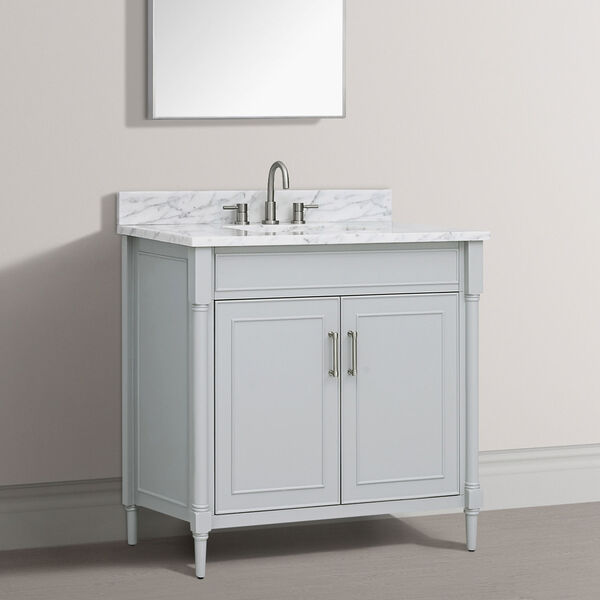Bristol Light Gray 37-Inch Vanity Set with Carrara White Marble Top, image 3