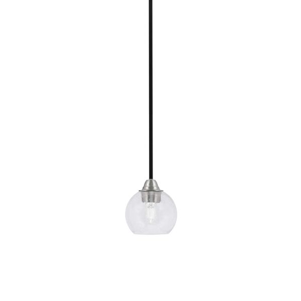 Paramount Matte Black and Brushed Nickel One-Light Mini Pendant with Six-Inch Clear Bubble Dome Glass, image 1