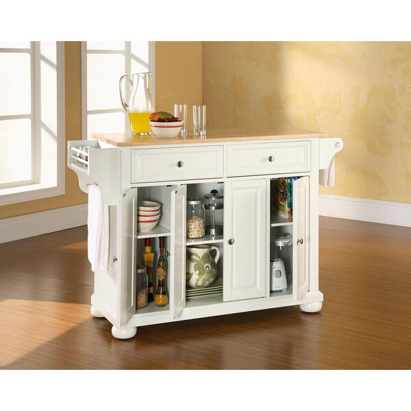 Alexandria Natural Wood Top Kitchen Island in White Finish, image 4