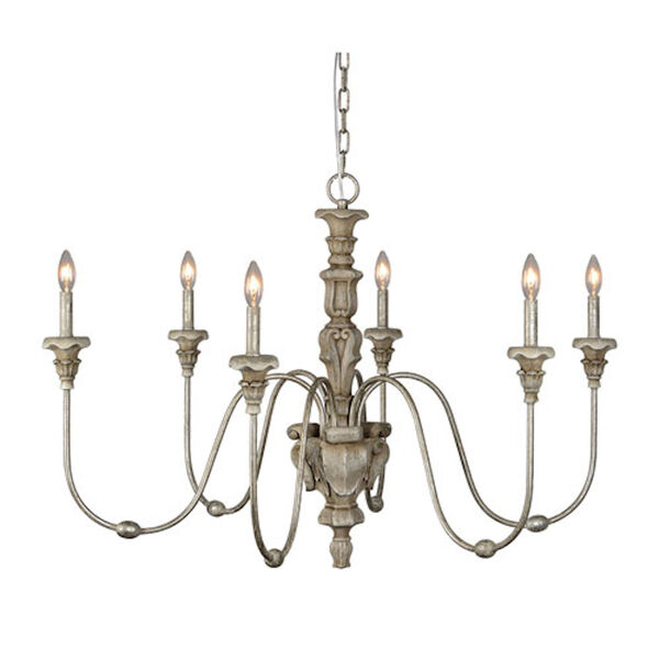 Heather Distressed Taupe Grey Six-Light Chandelier, image 1