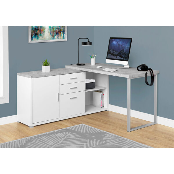 White Cement-Look Left or Right Facing 60-Inch Computer Desk, image 1