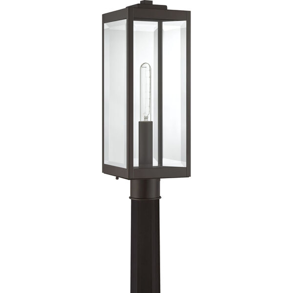 Westover Western Bronze One-Light Outdoor Post Lantern with Transparent Beveled Glass, image 1