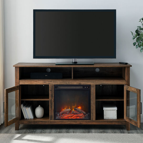 58-Inch Wood Highboy Fireplace TV Stand - Rustic Oak, image 7