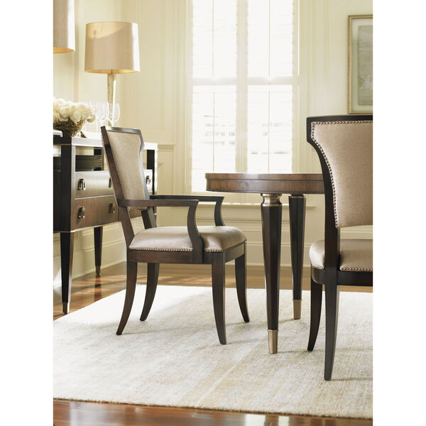 Tower Place Dark Walnut and Beige Seneca Upholstered Dining Arm Chair, image 2