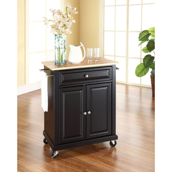 Afton Natural Wood Top Portable Kitchen Cart/Island in Black Finish, image 2