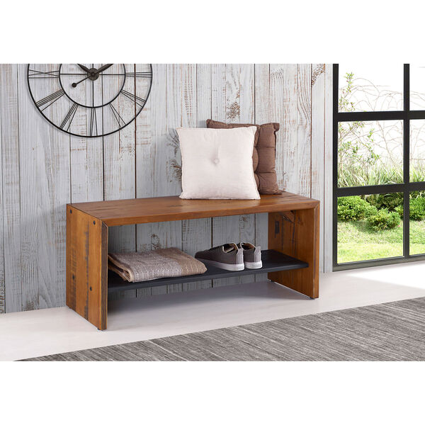 42-Inch Solid Rustic Reclaimed Wood Entry Bench - Amber, image 3