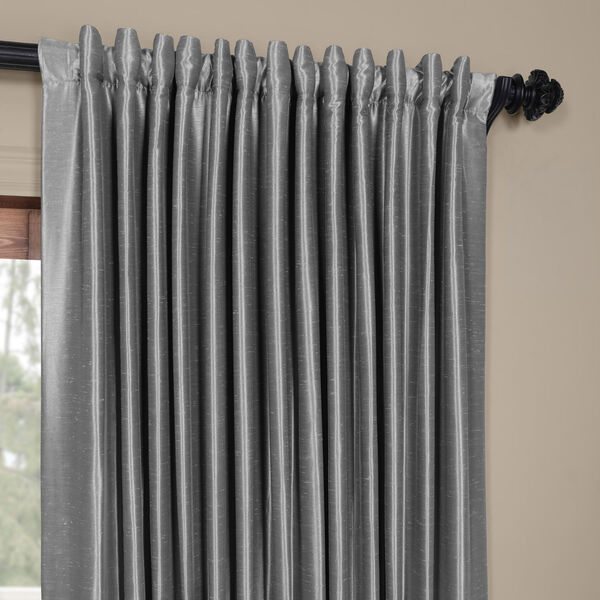 Grey Blackout Double Wide Vintage Textured Faux Dupioni Single Panel Curtain 100 x 84, image 4
