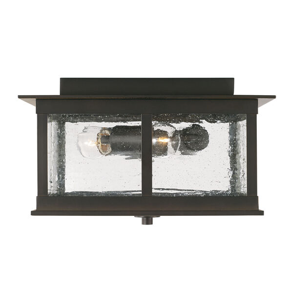 Barrett Oiled Bronze Three-Light Outdoor Flush Mount with Antiqued Glass, image 2