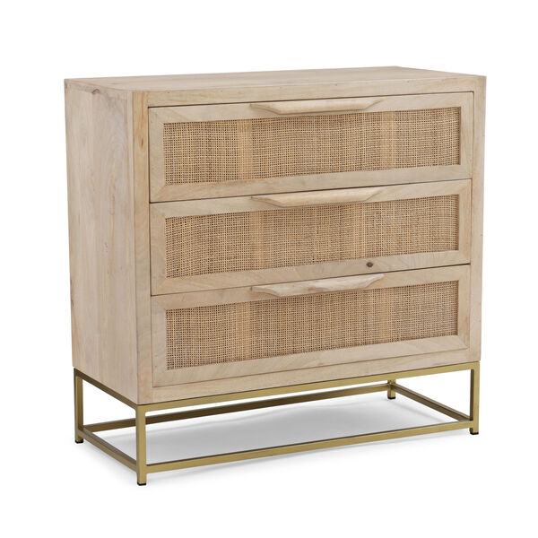 Zoey Natural Rattan and Gold Three-Drawer Cabinet, image 1