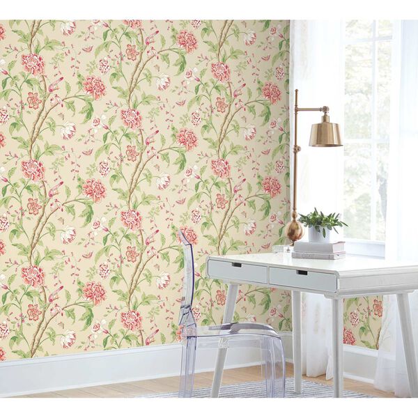 Teahouse Floral Cream Coral Wallpaper, image 1