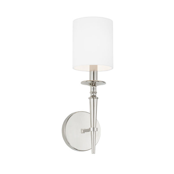 Abbie Polished Nickel and White One-Light Wall Sconce with White Fabric Stay Straight Shade, image 1