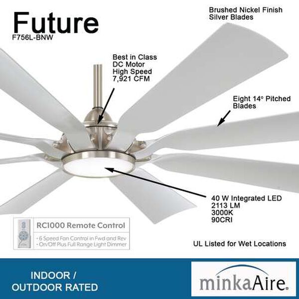 Future Brushed Nickel 65-Inch Outdoor Ceiling Fan, image 6