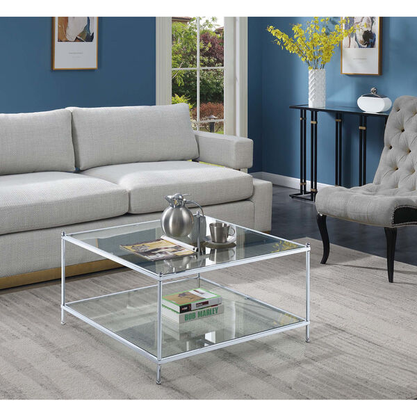Royal Crest Clear Glass and Chrome 32-Inch Square Coffee Table, image 1