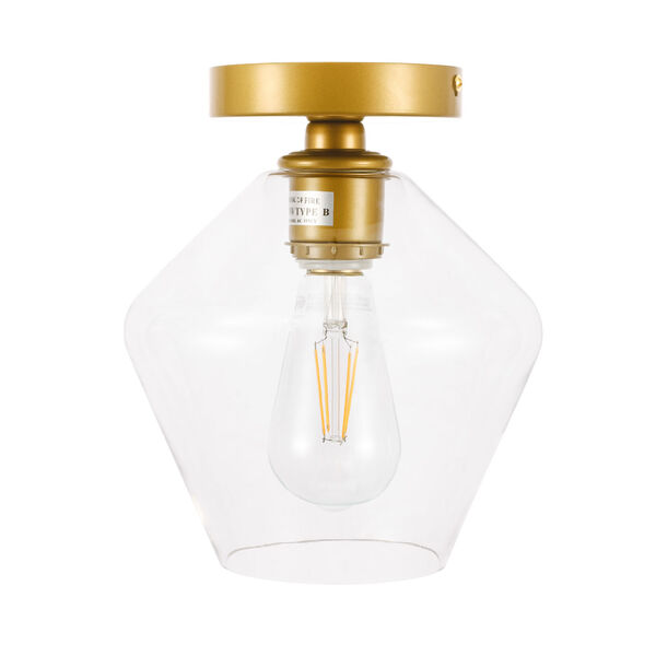 Gene Brass Eight-Inch One-Light Flush Mount with Clear Glass, image 5