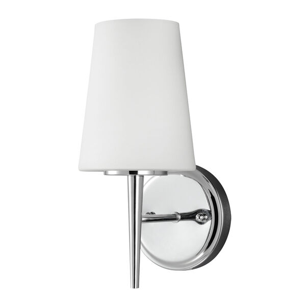 Driscoll Chrome One Light Bathroom Wall Sconce with Etched Glass Painted White Inside, image 1