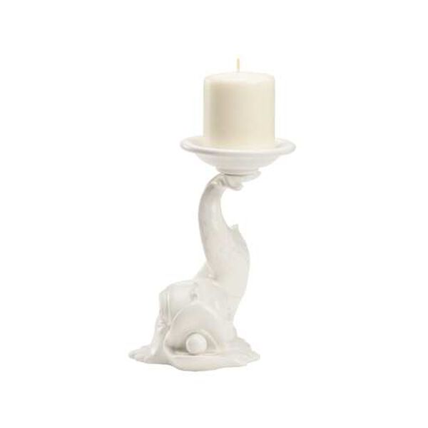 Newport Mansions White Glaze Italian Renaissance Dolphin Candleholder, image 2