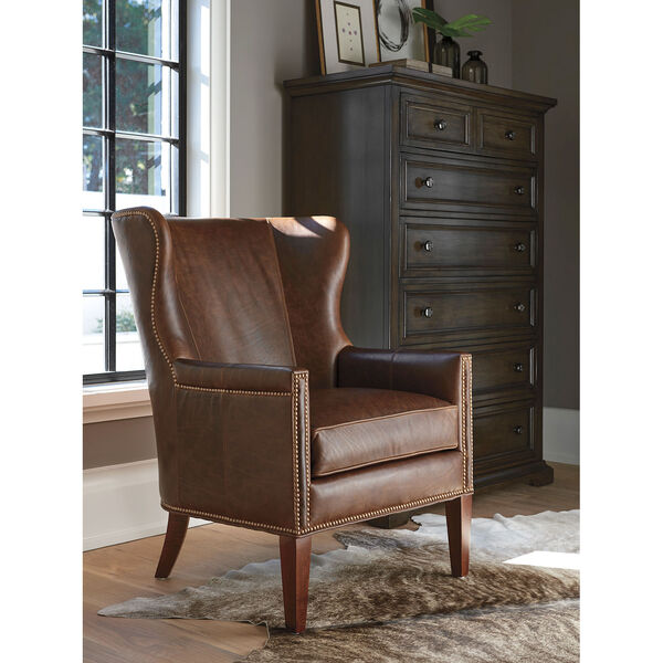 Upholstery Brown Avery Leather Wing Chair, image 3