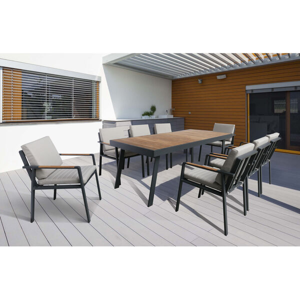 Nofi Charcoal Outdoor Patio Dining Table with Teak Wood Top, image 5