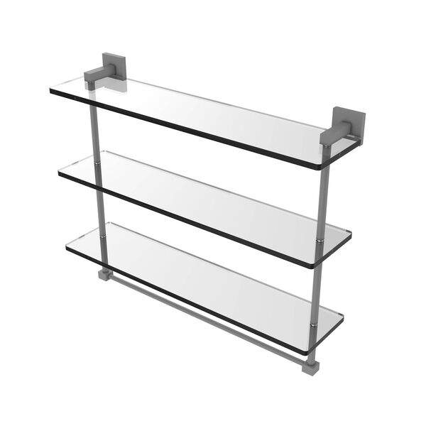 Montero Matte Gray 22-Inch Triple Tiered Glass Shelf with Integrated Towel Bar, image 1