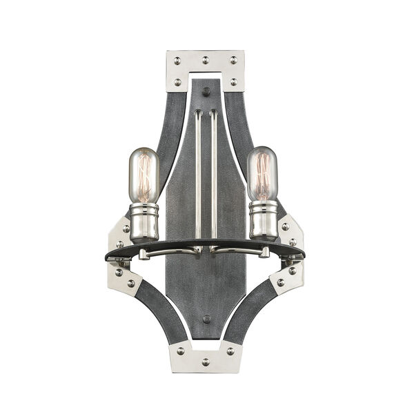 Riveted Plate Silverdust Iron and Polished Nickel Two-Light Wall Sconce, image 1