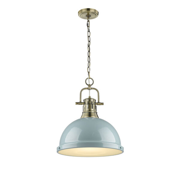 Duncan Aged Brass One-Light Pendant with Seafoam Shade, image 1