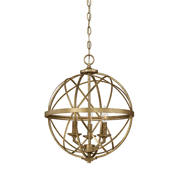 Afton Antique Gold Three-Light Globe Pendant, image 1