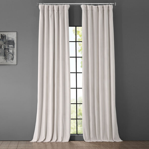 Porcelain White Blackout Velvet Pole Pocket Single Panel Curtain 50 x 108, image 1