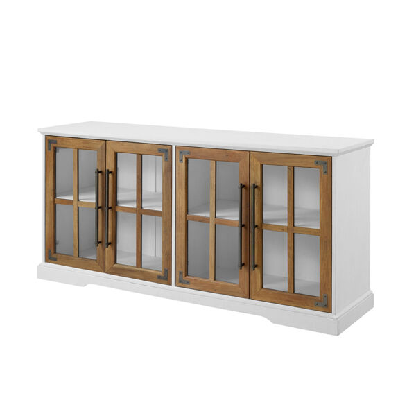 Brushed White and Barnwood TV Stand with Glass Door, image 1
