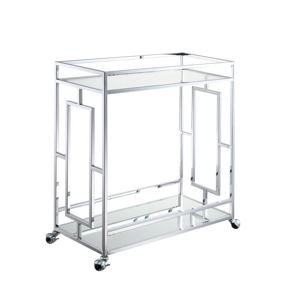 Town Square Clear Glass, Mirror and Chrome Bar Cart, image 2