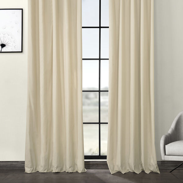 Cream Solid Cotton Pleated Curtain Single Panel, image 4