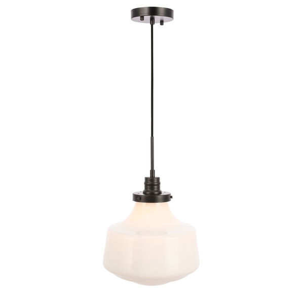 Lyle Black 11-Inch One-Light Pendant with Frosted White Glass, image 1