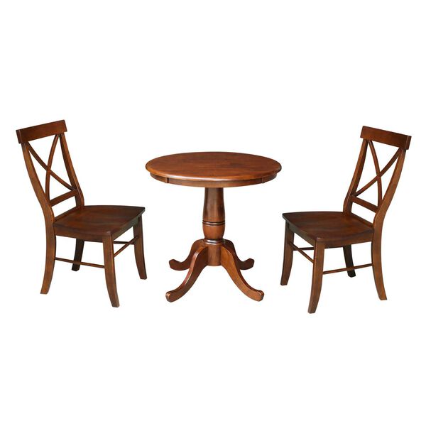 Espresso Round Top Pedestal Table with X-Back Chairs, 3-Piece, image 1