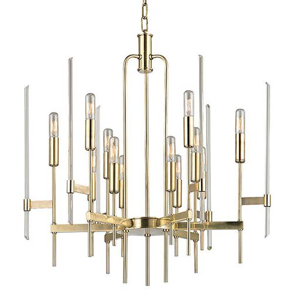 Bari Aged Brass 12-Light Chandelier with Clear Glass, image 1