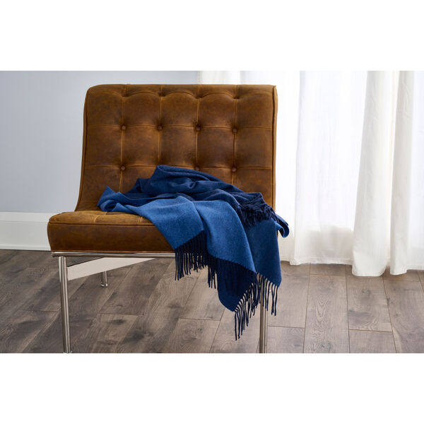 Reversible Solid Woven Cashmere Throw Blanket Blue , image 1