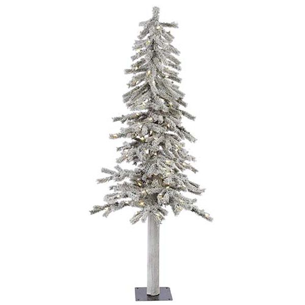 Flocked White on Green Alpine 5 Foot x 27-Inch Christmas Tree with 150 Warm White LED Lights and 348 Tips, image 1