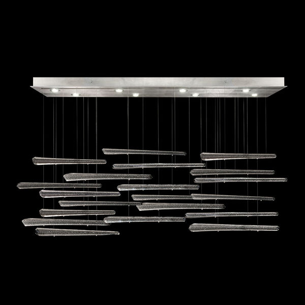 Elevate Silver Eight-Light Rectangular LED Pendant with 20 Ebony Stardust Glass Spires, image 1