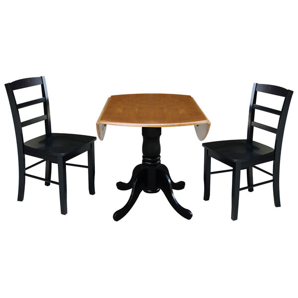 Black and Cherry 42-Inch Dual Drop Leaf Dining Table with Black Two Ladder Back Dining Chair, Three-Piece, image 5