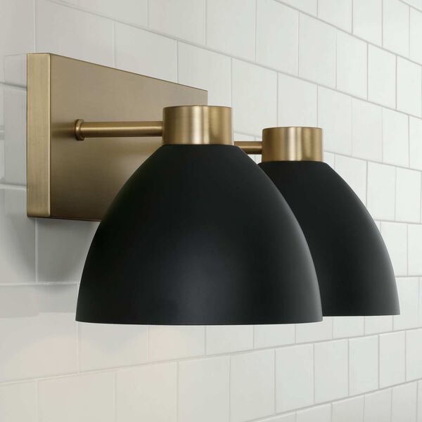 Ross Aged Brass and Black Two-Light Bath Vanity, image 3