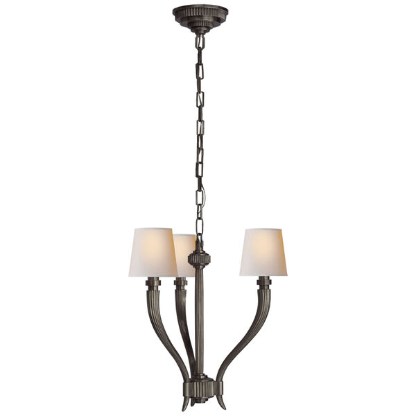 Ruhlmann Small Chandelier in Bronze with Natural Paper Shades by Chapman and Myers, image 1