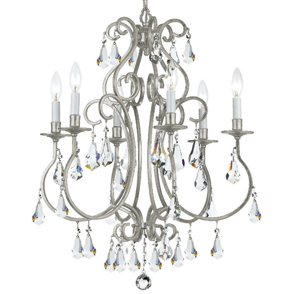 Ashton Old Silver Six-Light Chandelier with Hand Polished Crystal, image 1