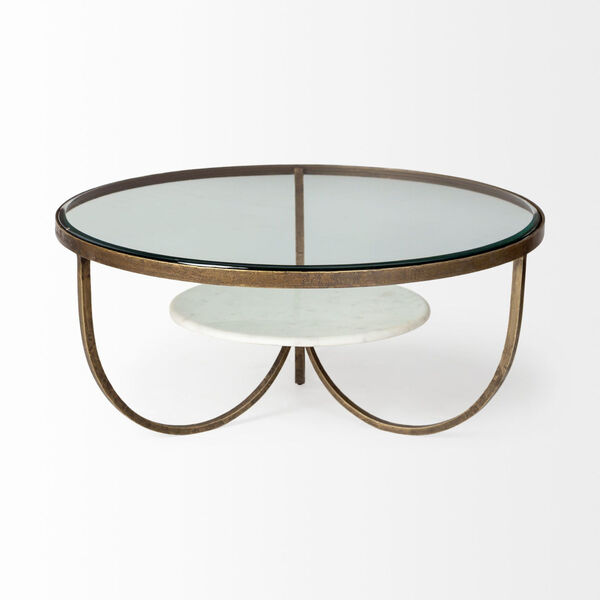 Reinhardt I Espresso and Gold Round Glass Top End Table, image 2