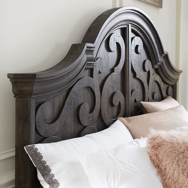 Bellamy Traditional Peppercorn Queen Panel Bed Shaped Headboard, image 2