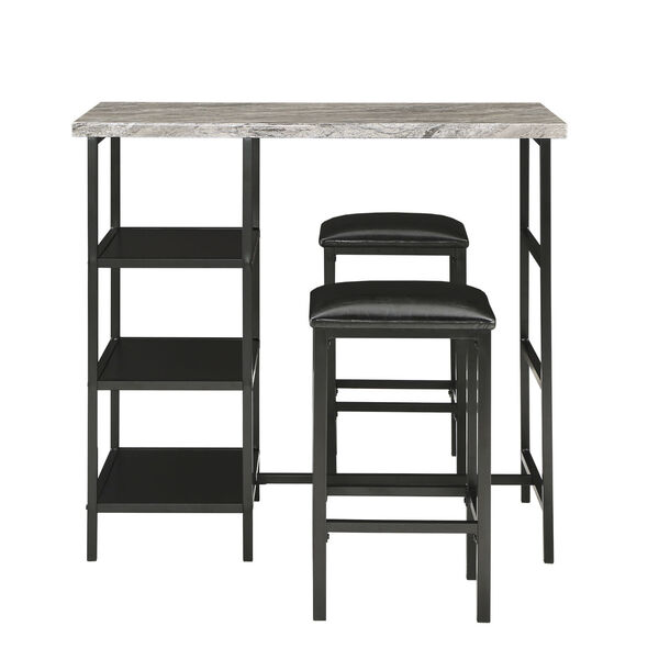 Rosa Black Three-Piece Counter Height Table Set with Marble Top, image 2