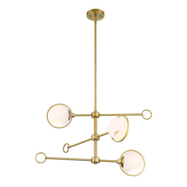 Teatro Brushed Gold Three-Light Chandelier with Etched Opal Glass Shades, image 1